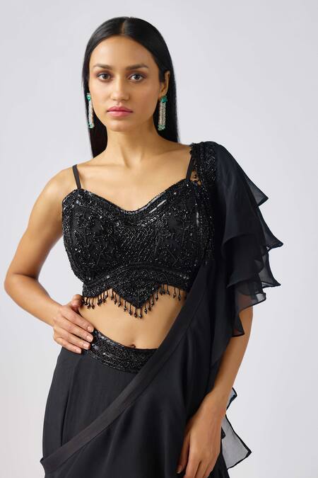 Shop Basanti - Kapde Aur Koffee Black Organza Beads, Sequins, Cut Work Embroidered Waistband Lehenga Set Online at Aza Fashions Shop_Basanti - Kapde Aur Koffee_Black Organza Beads, Sequins, Cut Work Embroidered Waistband Lehenga Set_Online_at_Aza_Fashions