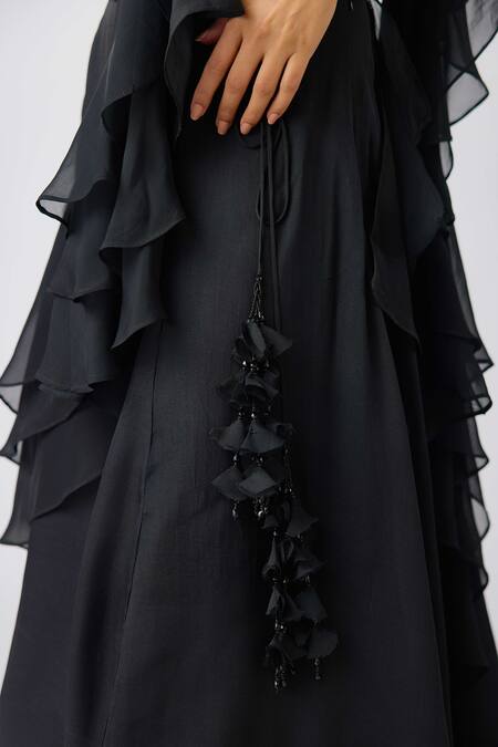 Basanti - Kapde Aur Koffee Black Organza Beads, Sequins, Cut Work Embroidered Waistband Lehenga Set at Aza Fashions Basanti - Kapde Aur Koffee_Black Organza Beads, Sequins, Cut Work Embroidered Waistband Lehenga Set_at_Aza_Fashions