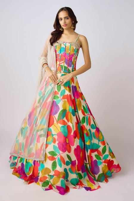 Basanti - Kapde Aur Koffee Multicolor French Bloom Print Lehenga Set 