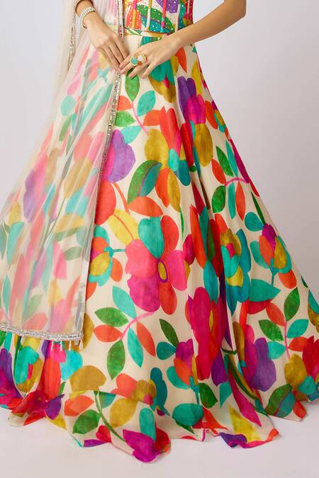 Basanti - Kapde Aur Koffee_Multi Color Georgette Embroidery, Multicolor French Bloom Print Lehenga Set_Online_at_Aza_Fashions