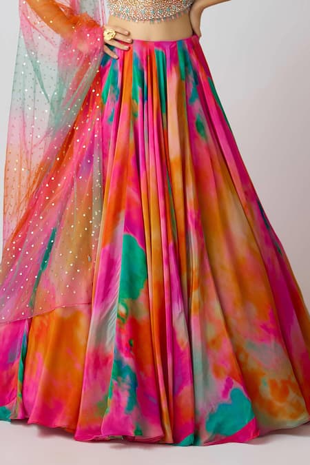 Basanti - Kapde Aur Koffee_Multi Color Georgette Abstract Print Lehenga Set With Embroidered Blouse _Online_at_Aza_Fashions