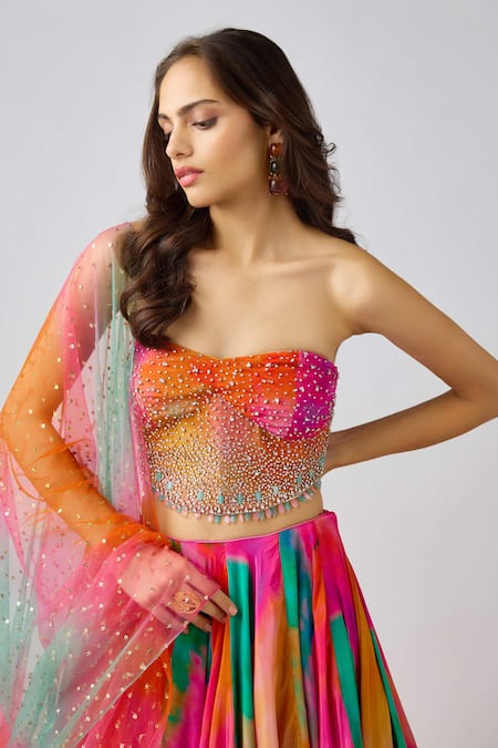 Buy_Basanti - Kapde Aur Koffee_Multi Color Georgette Abstract Print Lehenga Set With Embroidered Blouse _Online_at_Aza_Fashions