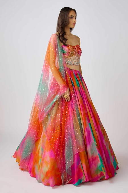 Shop_Basanti - Kapde Aur Koffee_Multi Color Georgette Abstract Print Lehenga Set With Embroidered Blouse _Online_at_Aza_Fashions