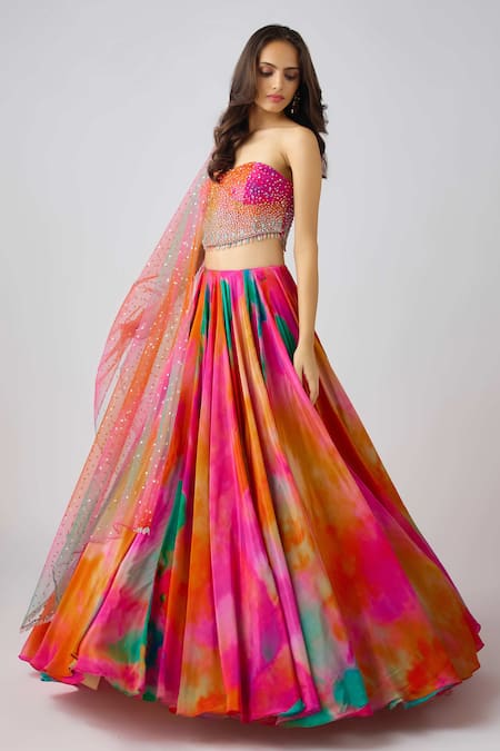 Basanti - Kapde Aur Koffee_Multi Color Georgette Abstract Print Lehenga Set With Embroidered Blouse _at_Aza_Fashions