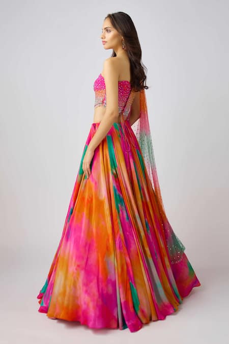 Buy_Basanti - Kapde Aur Koffee_Multi Color Georgette Abstract Print Lehenga Set With Embroidered Blouse 