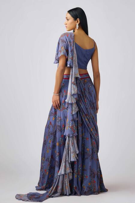 Basanti - Kapde Aur Koffee Floral Print Pre-Draped Lehenga Saree Set 