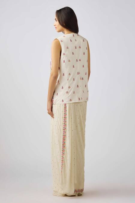 Basanti - Kapde Aur Koffee Floral Vine Embroidered Jacket Pre-Draped Saree 