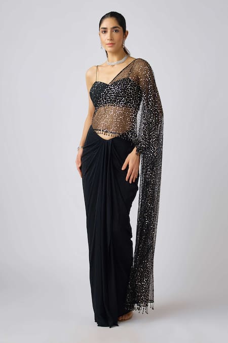 Basanti - Kapde Aur Koffee Black Sequined Pre-Draped Saree & Blouse 