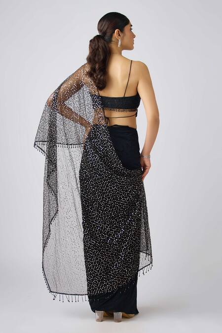 Basanti - Kapde Aur Koffee Black Sequined Pre-Draped Saree & Blouse 