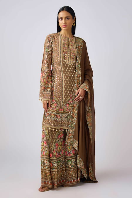 Basanti - Kapde Aur Koffee Floral Pattern Kurta Sharara Set 