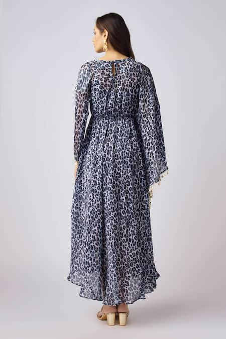 Basanti - Kapde Aur Koffee Embellished Leopard Print Draped Dress 