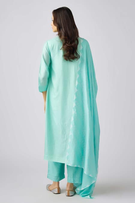 Basanti - Kapde Aur Koffee Embellished Aqua Blue Kurta Pant Set