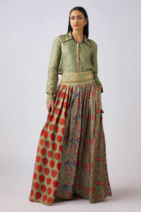 Basanti - Kapde Aur Koffee Embroidered Green Silk Skirt Set 