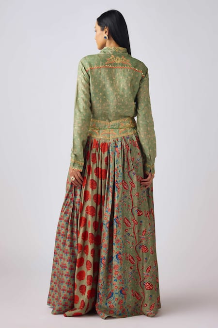 Basanti - Kapde Aur Koffee Embroidered Green Silk Skirt Set 