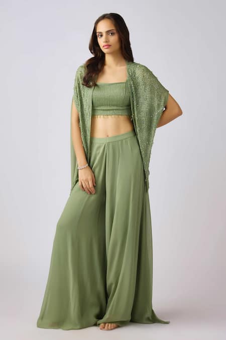 Basanti - Kapde Aur Koffee Embroidered Cape Sharara Set