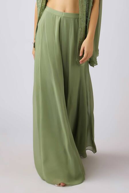 Buy Basanti - Kapde Aur Koffee Green Georgette Beads Square Neck Embroidered Cape Sharara Set Online at Aza Fashions Buy_Basanti - Kapde Aur Koffee_Green Georgette Beads Square Neck Embroidered Cape Sharara Set _Online_at_Aza_Fashions