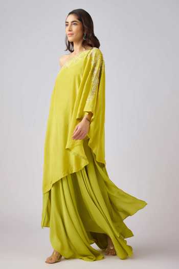 Shop Basanti Kapde aur Koffee Green Georgette Sequins, Beads Round Neck, One Aari Embroidered Kaftan Set Online at Aza Fashions Shop_Basanti Kapde aur Koffee_Green Georgette Sequins, Beads Round Neck, One Aari Embroidered Kaftan Set _Online_at_Aza_Fashions