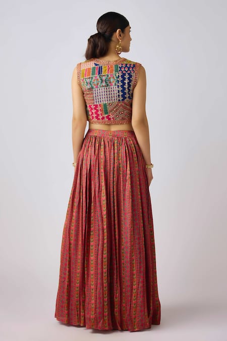 Basanti - Kapde Aur Koffee Aari Embroidered Cropped Jacket Skirt Set 