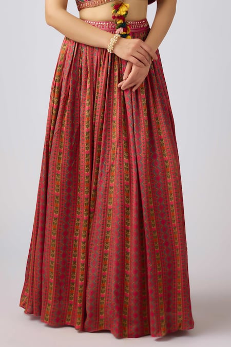 Basanti - Kapde Aur Koffee_Brown Satin, Crepe Applique, Sequins, Aari Embroidered Cropped Jacket Skirt Set_Online_at_Aza_Fashions