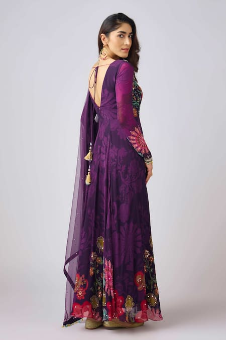 Basanti - Kapde Aur Koffee Flora Print & Mirror Work Anarkali Set