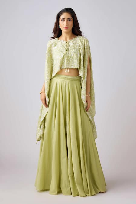 Basanti - Kapde Aur Koffee Embroidered Cape & Skirt Set 