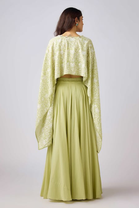 Basanti - Kapde Aur Koffee Embroidered Cape & Skirt Set 