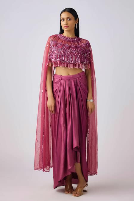 Basanti - Kapde Aur Koffee Cutdana & Sequin Art Embroidered Cape & Draped Skirt Set 