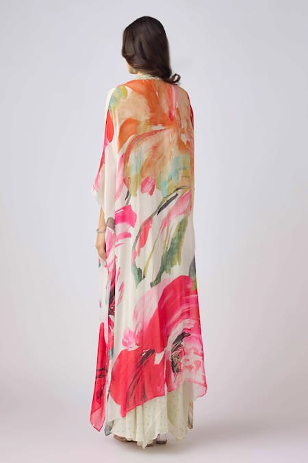 Basanti - Kapde Aur Koffee Floral Print Cape & Draped Skirt Set 