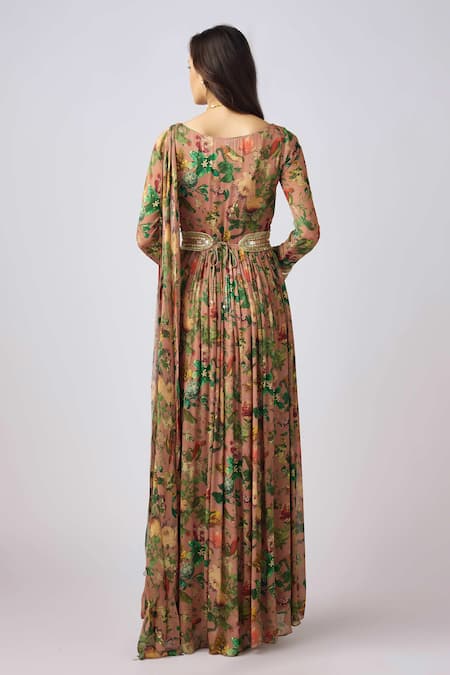 Basanti - Kapde Aur Koffee Blossom Garden Print Anarkali Set 
