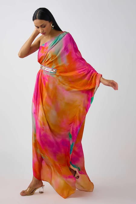 Basanti - Kapde Aur Koffee_Multi Color Crepe Cut Work, Cutdana And Brass Coin Embellished Maxi Dress _Online_at_Aza_Fashions