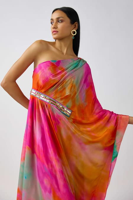 Buy_Basanti - Kapde Aur Koffee_Multi Color Crepe Cut Work, Cutdana And Brass Coin Embellished Maxi Dress _Online_at_Aza_Fashions