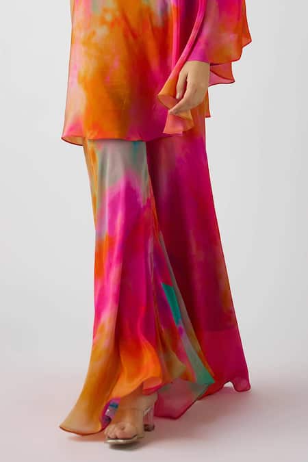 Basanti - Kapde Aur Koffee_Multi Color Crepe Crystals, Beads Asymmetric Embellished Cape Sharara Set _Online_at_Aza_Fashions