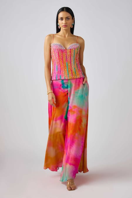 Basanti - Kapde Aur Koffee_Multi Color Crepe Stones, Beads, Swarovski Embroidered Corset Blouse And Sharara_Online_at_Aza_Fashions