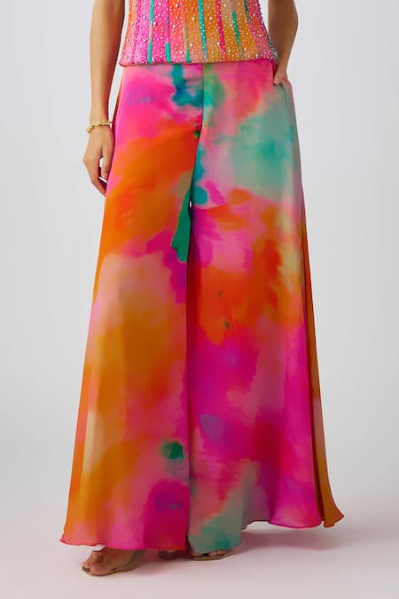 Buy_Basanti - Kapde Aur Koffee_Multi Color Crepe Stones, Beads, Swarovski Embroidered Corset Blouse And Sharara_Online_at_Aza_Fashions