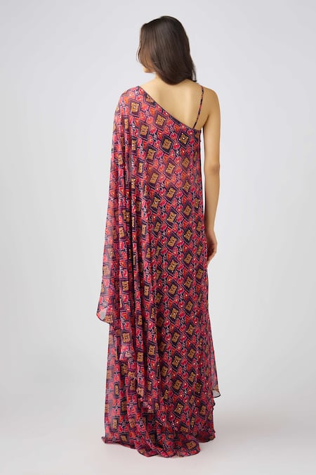 Basanti - Kapde Aur Koffee Geometric Print Cape Sharara Set