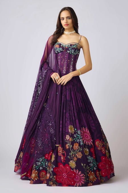 Basanti - Kapde Aur Koffee Floral Embroidered Purple Lehenga Set 