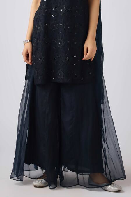 Basanti - Kapde Aur Koffee_Black Organza Sequins Round Neck Embroidered Kurta Sharara Set_Online_at_Aza_Fashions