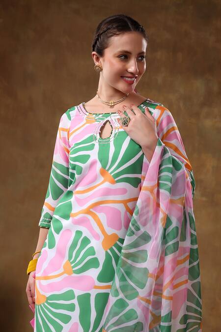 Buy Pomcha Jaipur Green Muslin, Organza Gota Patti Round Neck Abstract Floral Kurta Set Online at Aza Fashions Buy_Pomcha Jaipur_Green Muslin, Organza Gota Patti Round Neck Abstract Floral Kurta Set _Online_at_Aza_Fashions