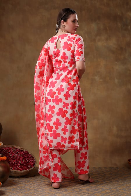 Pomcha Jaipur Orange Muslin, Organza Gota Patti Round Florence Print Embellished Kurta Set Online at Aza Fashions Pomcha Jaipur_Orange Muslin, Organza Gota Patti Round Florence Print Embellished Kurta Set _Online_at_Aza_Fashions