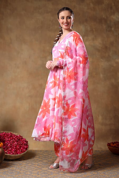 Buy Pomcha Jaipur Pink Muslin, Organza Gota Patti, Embroidery V-neck Florette Print Anarkali Set Online at Aza Fashions Buy_Pomcha Jaipur_Pink Muslin, Organza Gota Patti, Embroidery V-neck Florette Print Anarkali Set _Online_at_Aza_Fashions