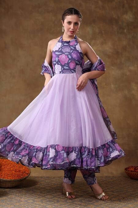 Buy Pomcha Jaipur Purple Muslin Gota Patti Halter Neck Lavender Floral Lace Anarkali Set Online at Aza Fashions Buy_Pomcha Jaipur_Purple Muslin Gota Patti Halter Neck Lavender Floral Lace Anarkali Set _Online_at_Aza_Fashions