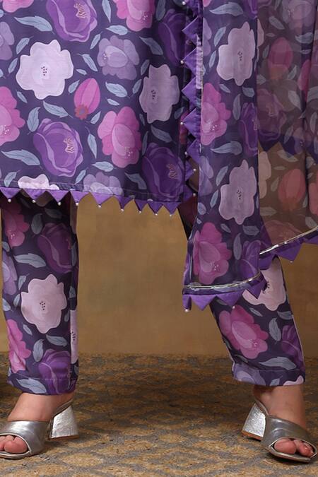 Buy Pomcha Jaipur Purple Muslin, Organza Gota Patti Scoop Neck Blossom Print Kurta Pant Set Online at Aza Fashions Buy_Pomcha Jaipur_Purple Muslin, Organza Gota Patti Scoop Neck Blossom Print Kurta Pant Set _Online_at_Aza_Fashions