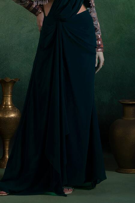 Lashkaraa Multi Color Brocade, Georgette Zari, Sequins Floral Woven Jacket And Saree Set at Aza Fashions Lashkaraa_Multi Color Brocade, Georgette Zari, Sequins Floral Woven Jacket And Saree Set_at_Aza_Fashions