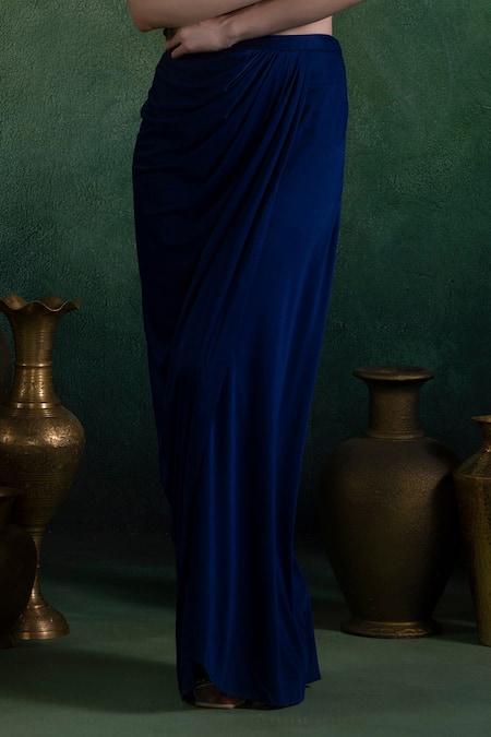 Buy_Lashkaraa_Blue Brocade, Satin, Net Embroidery, Bloomy Woven Jacket And Draped Skirt Set_Online_at_Aza_Fashions