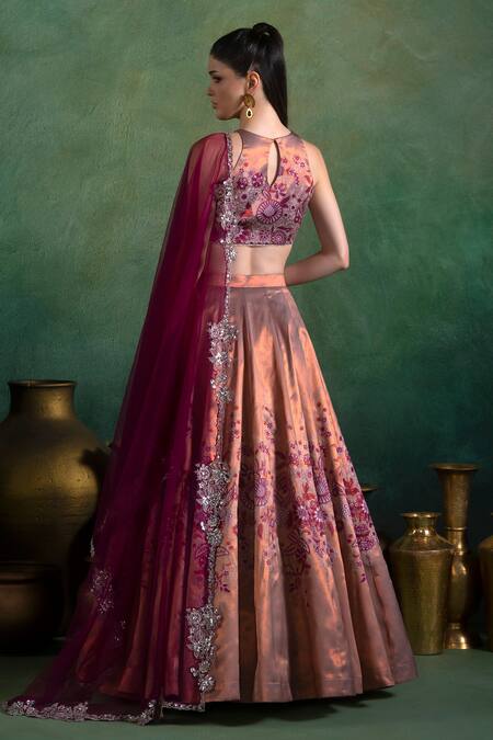 Shop_Lashkaraa_Pink Brocade, Satin, Net Sequins, Embroidery, Zari Flora Woven Lehenga Set_at_Aza_Fashions