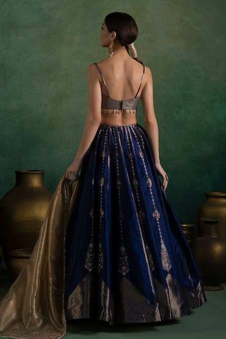 Shop Lashkaraa Gold Brocade, Organza, Satin Sequins, Zari, Bloom Vine Woven Lehenga Set at Aza Fashions Shop_Lashkaraa_Gold Brocade, Organza, Satin Sequins, Zari, Bloom Vine Woven Lehenga Set_at_Aza_Fashions