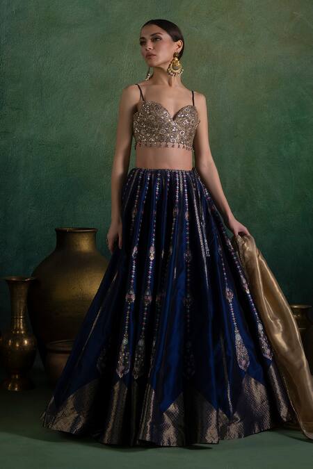 Buy Lashkaraa Gold Brocade, Organza, Satin Sequins, Zari, Bloom Vine Woven Lehenga Set Online at Aza Fashions Buy_Lashkaraa_Gold Brocade, Organza, Satin Sequins, Zari, Bloom Vine Woven Lehenga Set_Online_at_Aza_Fashions