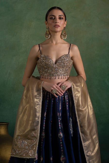 Lashkaraa Gold Brocade, Organza, Satin Sequins, Zari, Bloom Vine Woven Lehenga Set at Aza Fashions Lashkaraa_Gold Brocade, Organza, Satin Sequins, Zari, Bloom Vine Woven Lehenga Set_at_Aza_Fashions