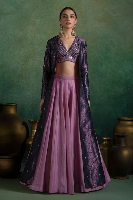 LASHKARAA Persian Bloom Woven Jacket & Lehenga Set 