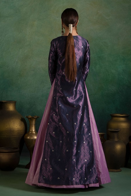 Shop Lashkaraa Purple Brocade, Net, Silk, Satin Zari, Persian Bloom Woven Jacket And Lehenga Set at Aza Fashions Shop_Lashkaraa_Purple Brocade, Net, Silk, Satin Zari, Persian Bloom Woven Jacket And Lehenga Set_at_Aza_Fashions